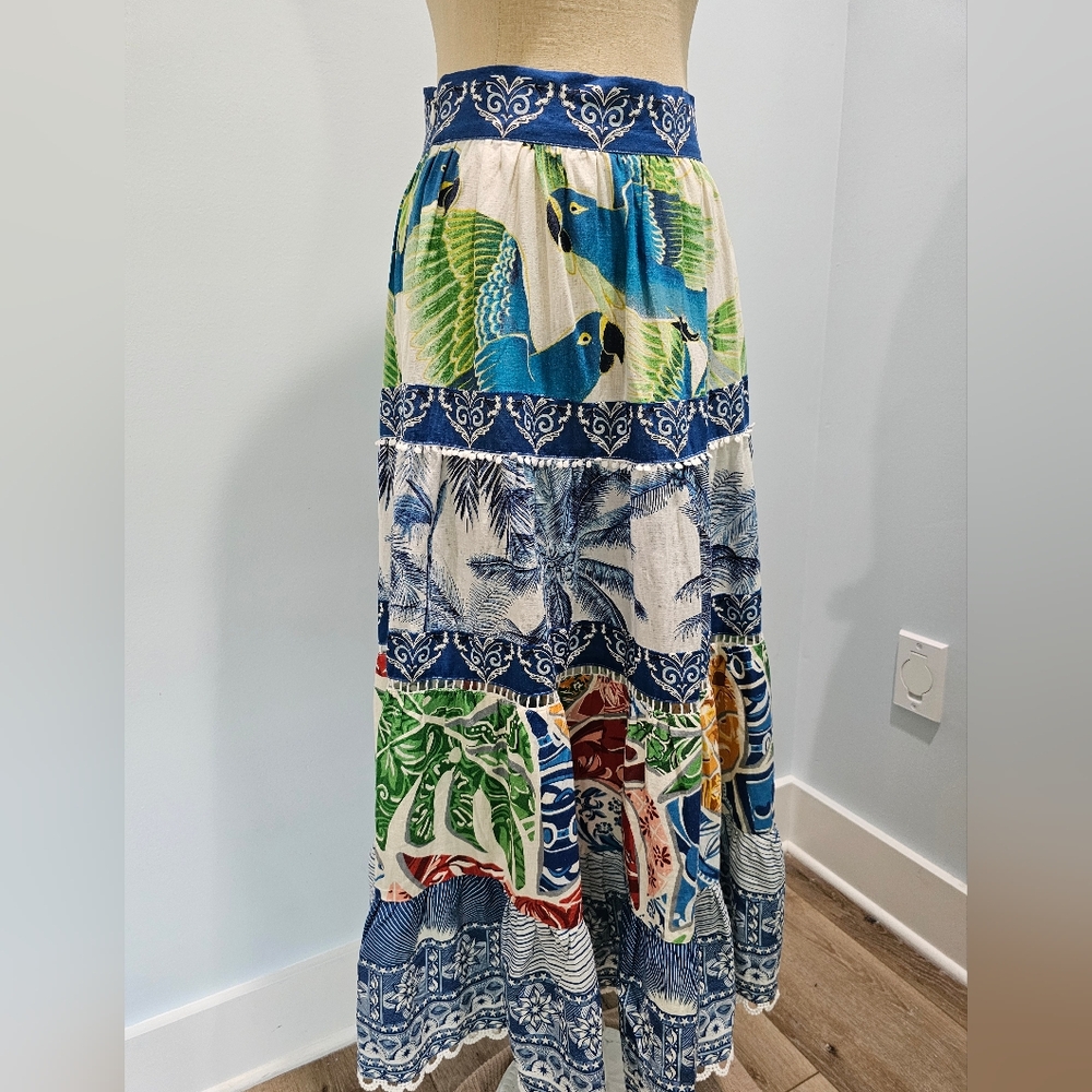 FARM Rio Blue Green Maxi A-line Skirt